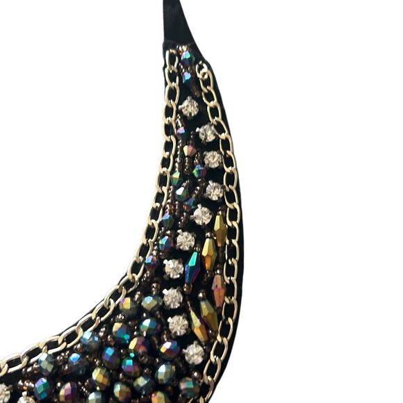 Vintage Beaded Rhinestones and Chains Bib Necklace Statement Glam Goth - Picture 4 of 5